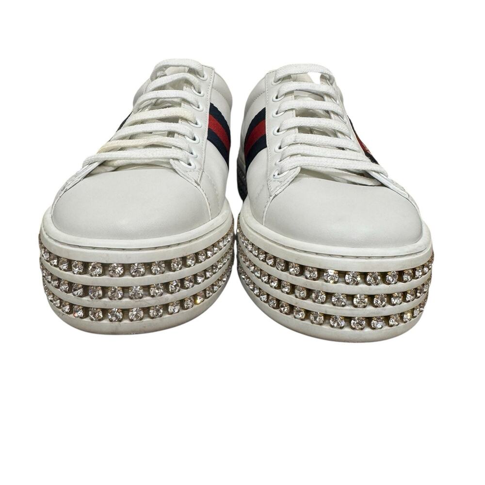 Gucci Ace Platform Sneakers Crystal Embellished Leather Size 37 - Picture 9 of 16